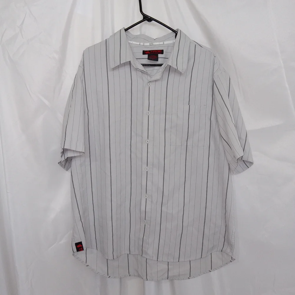 Tony Hawk Light Grey Striped Button Up Skater Shirt Mens Size XL